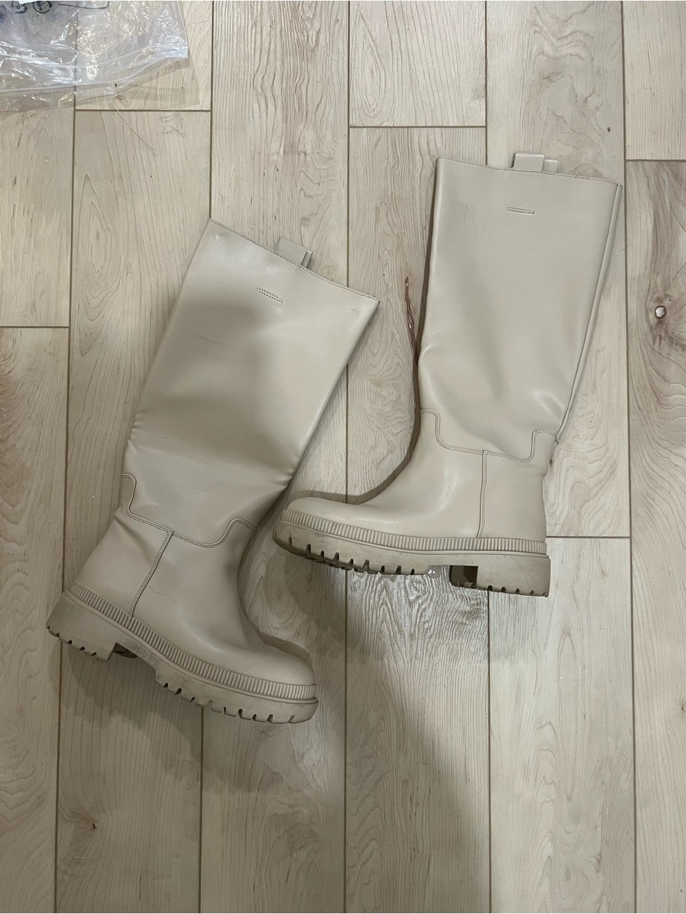 H&M Cream Over-the-Knee Chunky Lug Sole Boots
